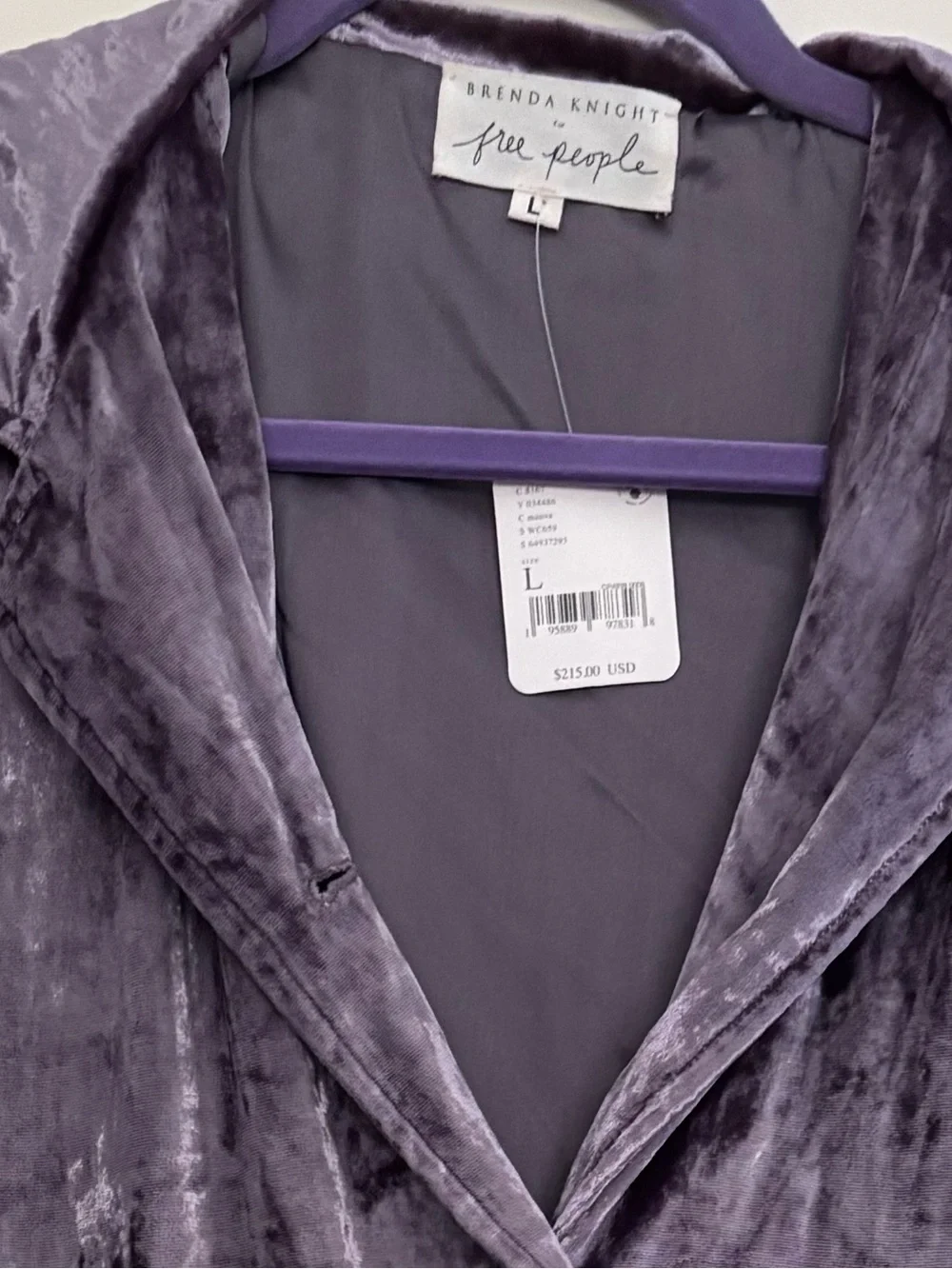 Free People Very RARE Crushed Velvet Pajama Set - Lilac Silver Gray - Picture 8 of 16